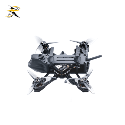 Top-front view of fully assembled RATE W20 2-inch mini FPV drone, durable frame structure, built-in HD camera, ideal for indoor cruising, tree freestyle and Gyroflow post-video stabilization.