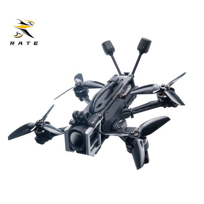 Side angled product shot of RATE S30 3-inch freestyle FPV quadcopter equipped with O4 HD digital system, dual antenna setup, durable carbon fiber frame, prebuilt ready-to-fly drone compatible with Gyroflow stabilization.