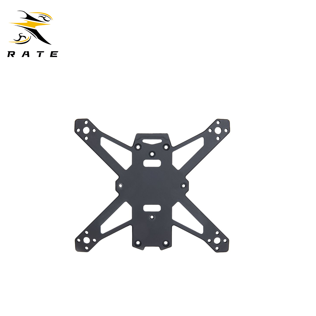 Black carbon fiber bottom plate for the RATE W20 2-inch FPV frame (non-LED version), featuring motor mounting holes and cutouts for clean wiring, compatible with standard builds.