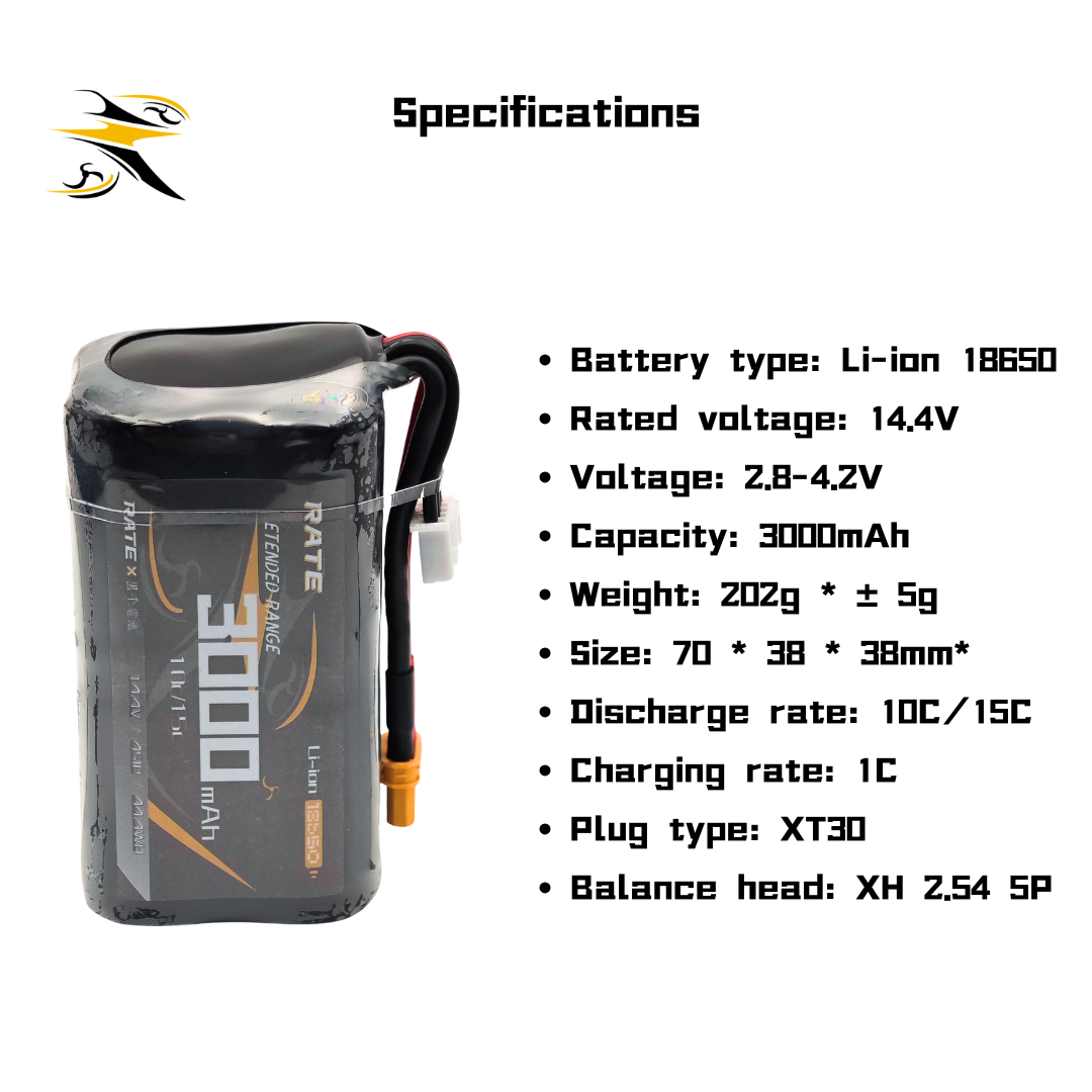RATEFPV 18650 4S 300mAh Li-ion Battery for 2.5-4" FPV