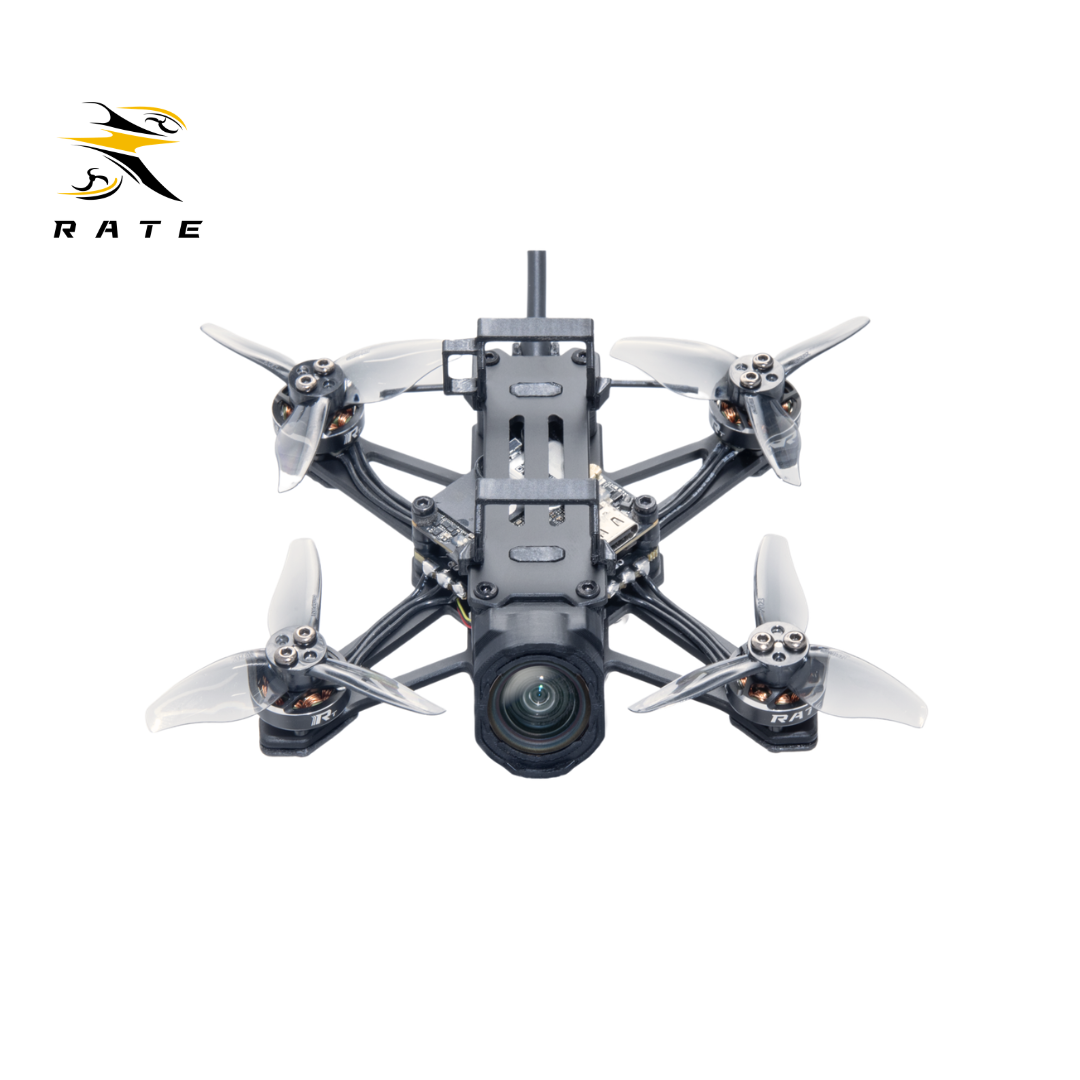 Rear angled product picture of RATE W20 compact 2-inch FPV drone, lightweight build with HD camera mount, compatible with DJI O4 , perfect for beginner and pro FPV freestyle pilots.